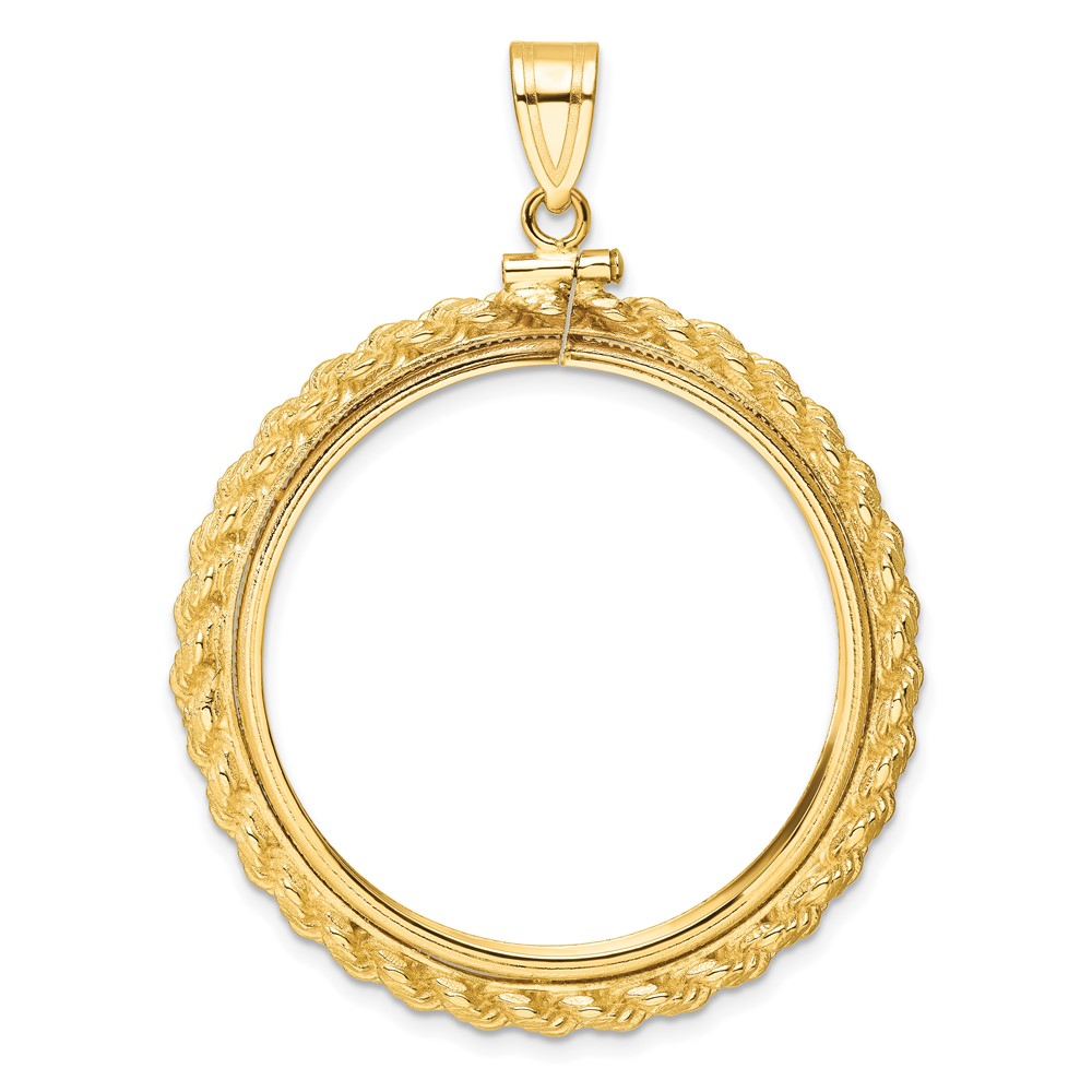 Wideband Distinguished Coin Jewelry 14k Polished Casted Rope 32.7mm x 3.00mm Screw Top Coin Bezel Pendant (C8195/32.7)