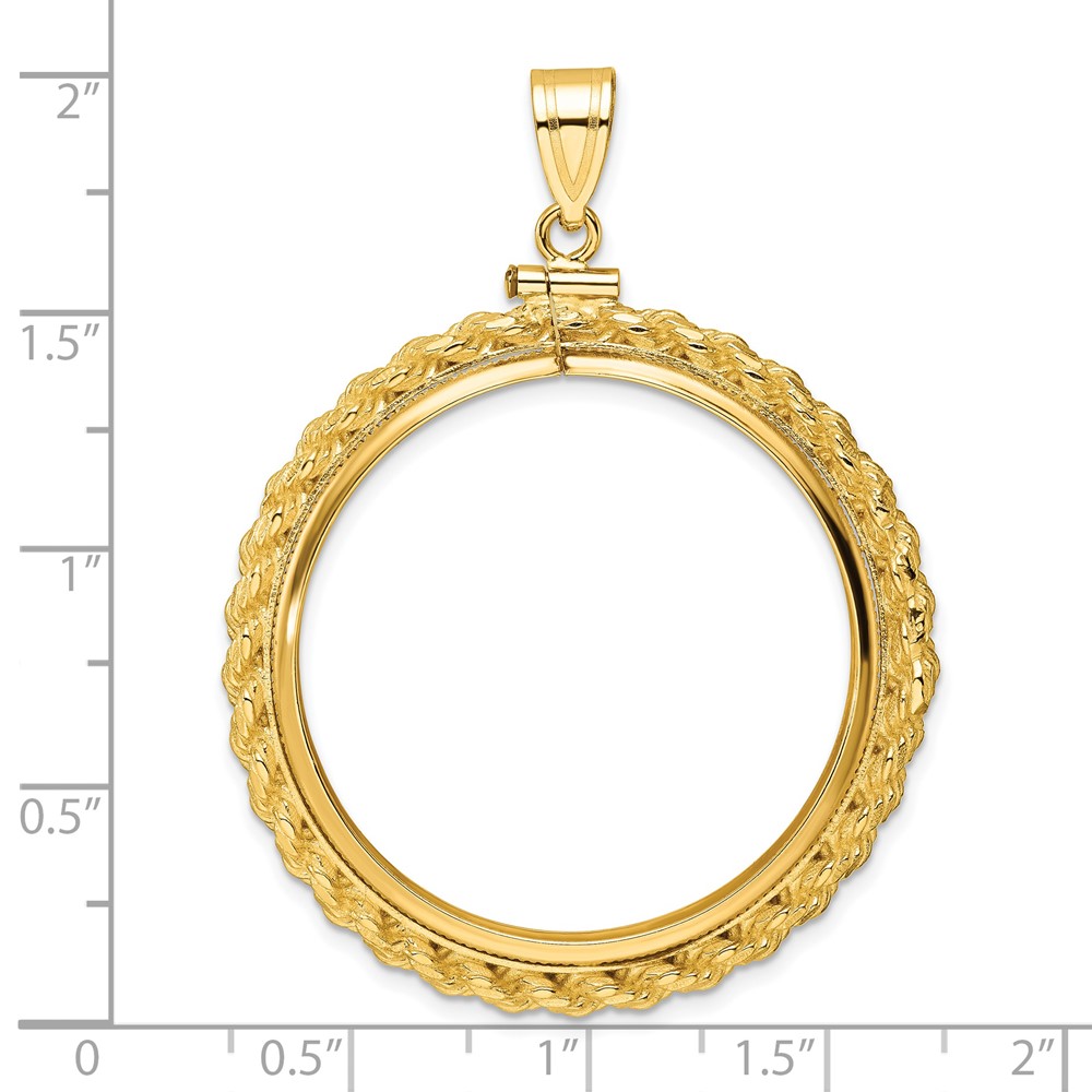 Wideband Distinguished Coin Jewelry 14k Polished Casted Rope 32.7mm x 3.00mm Screw Top Coin Bezel Pendant (C8195/32.7)