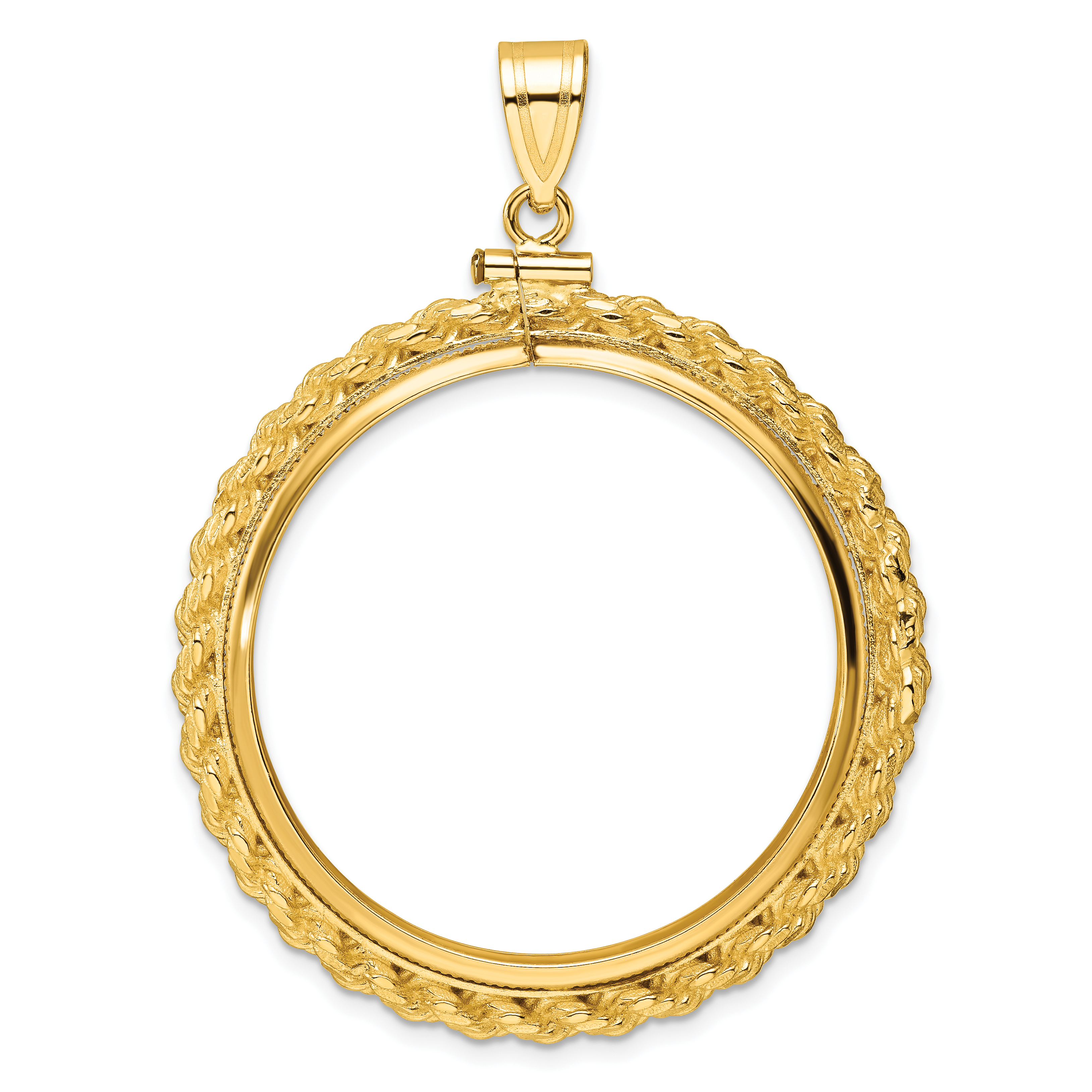 Wideband Distinguished Coin Jewelry 14k Polished Casted Rope 32.7mm x 3.00mm Screw Top Coin Bezel Pendant (C8195/32.7)