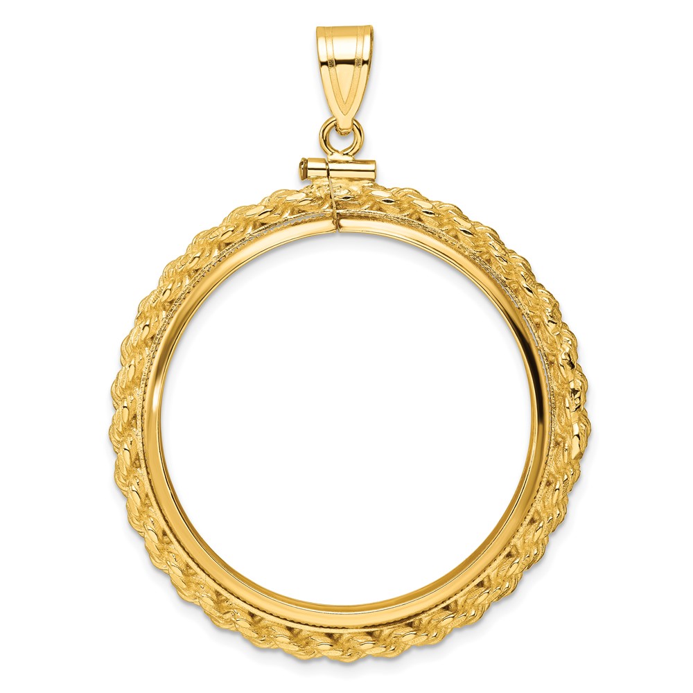 Wideband Distinguished Coin Jewelry 14k Polished Casted Rope 32.7mm x 3.00mm Screw Top Coin Bezel Pendant (C8195/32.7)