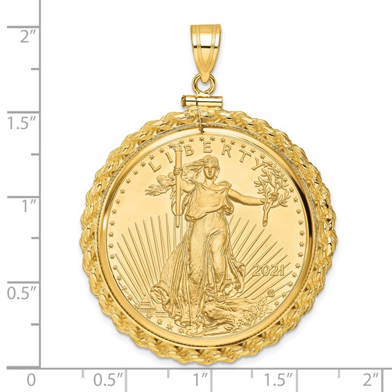 Wideband Distinguished Coin Jewelry 10k Polished Casted Rope Mounted 1oz American Eagle Screw Top Coin Bezel Pendant