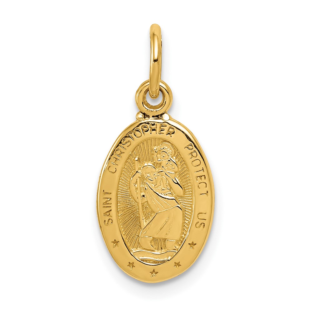 14K Yellow Gold Polished Small Saint Christopher Medal Oval Charm