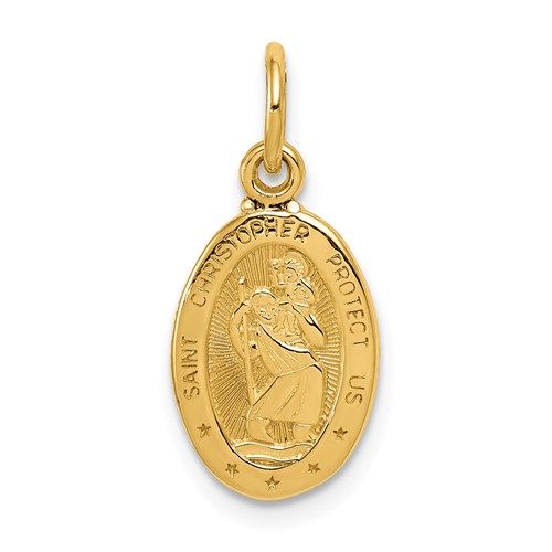 14K Yellow Gold Polished Small Saint Christopher Medal Oval Charm