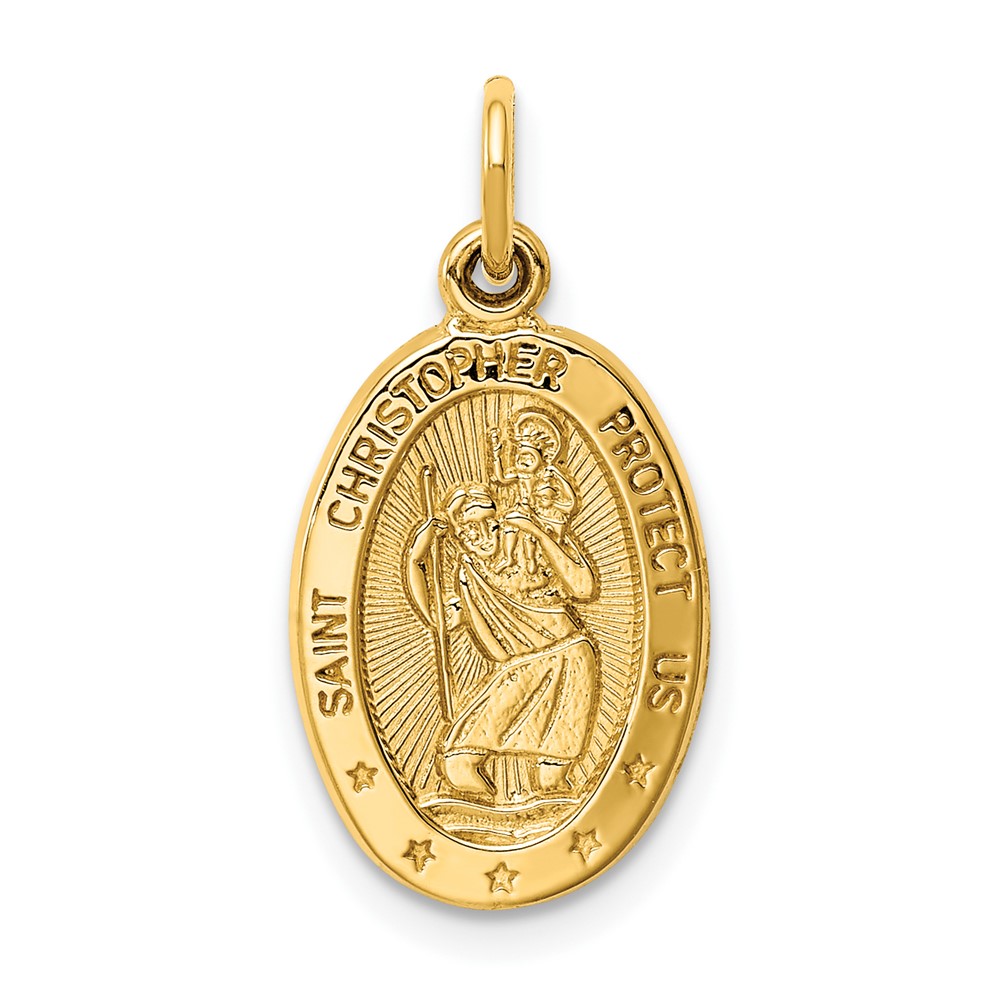 14K Yellow Gold Polished Saint Christopher Medal Oval Charm