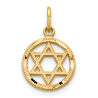 14K Yellow Gold Solid Polished Star of David in Circle Charm view 1