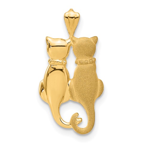 14K Yellow Gold Satin and Polished Two Sitting Cats Pendant