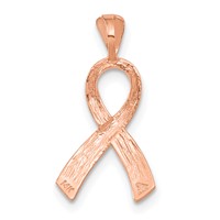 14K Rose Gold Diamond-cut Awareness Ribbon Pendant view 3