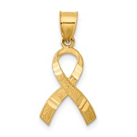 14K Yellow Gold Diamond-cut Awareness Ribbon Pendant view 1