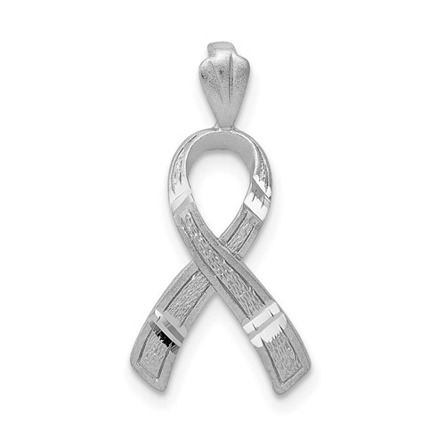 14K White Gold Diamond-cut Awareness Ribbon Pendant