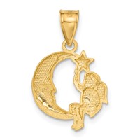 14K Yellow Gold Angel, Moon and Star Pendant view 3