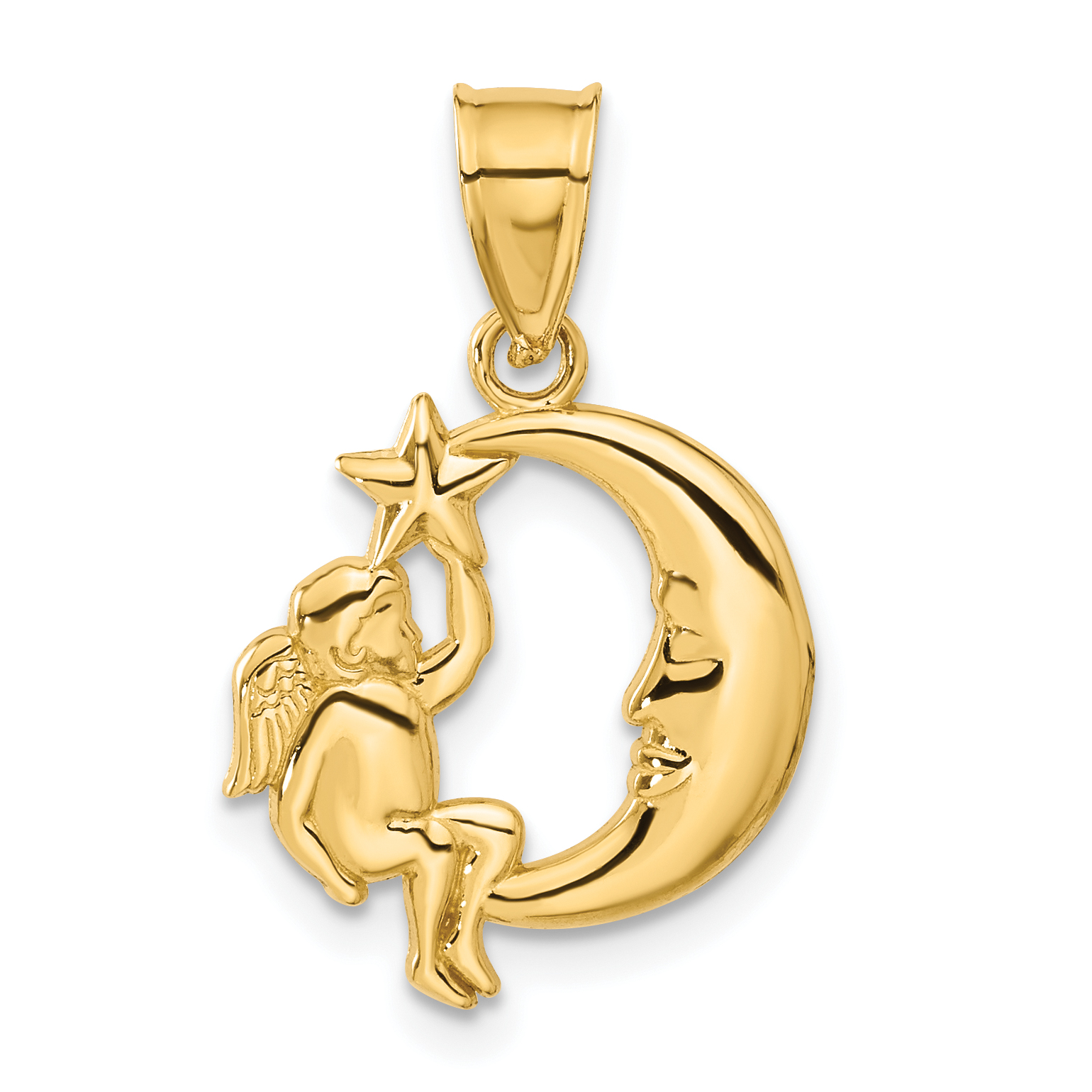 14K Angel, Moon and Star Pendant (C906)