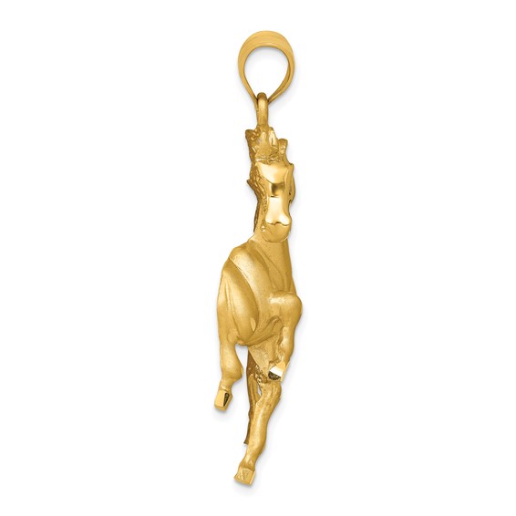 14k Large Satin Diamond-cut Horse Pendant