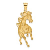 14K Yellow Gold Large Satin Diamond-cut Horse Pendant view 3