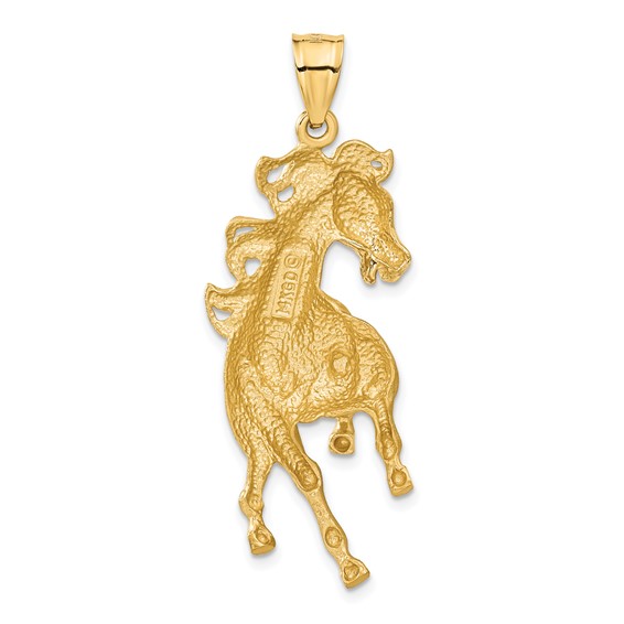 14k Large Satin Diamond-cut Horse Pendant