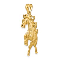 14K Yellow Gold Large Satin Diamond-cut Horse Pendant view 4