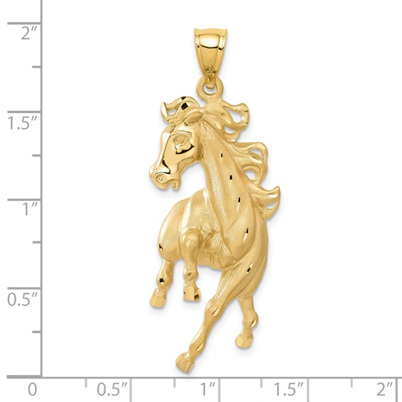 14k Large Satin Diamond-cut Horse Pendant