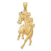 14K Yellow Gold Large Satin Diamond-cut Horse Pendant view 1