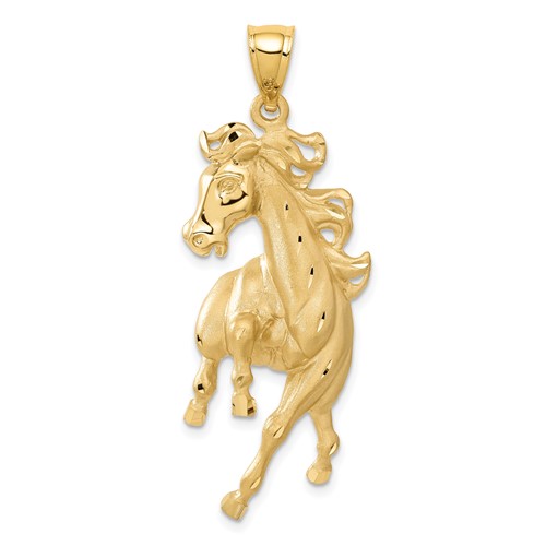 14K Yellow Gold Large Satin Diamond-cut Horse Pendant