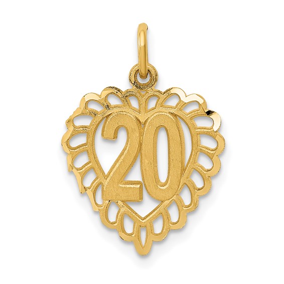 14k Number in Heart Charms