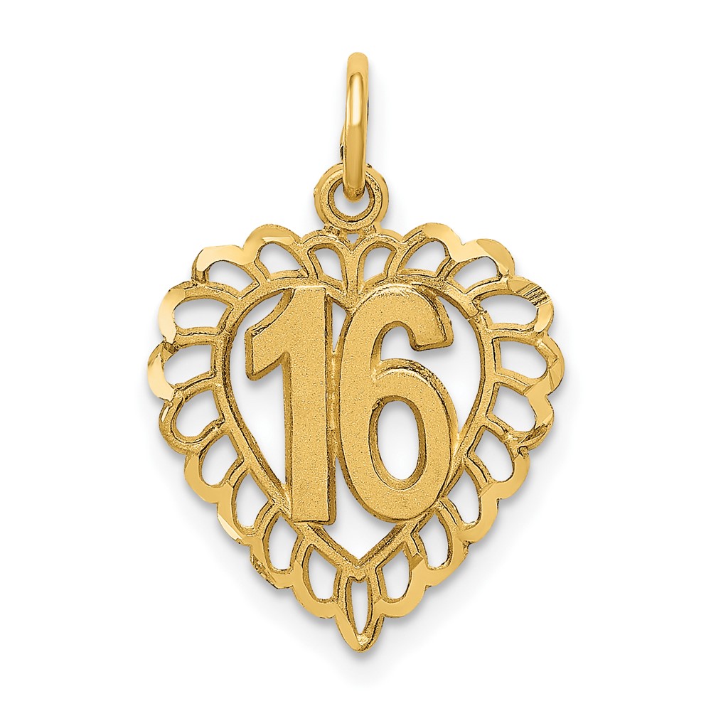 14K Yellow Gold Heart Charm, 16"