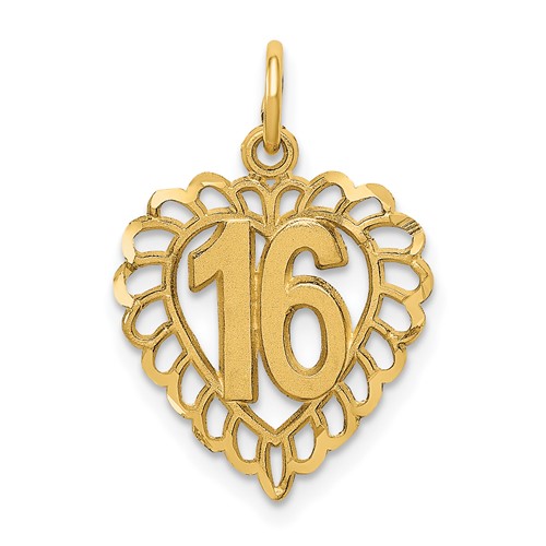 14K Yellow Gold Heart Charm, 16"