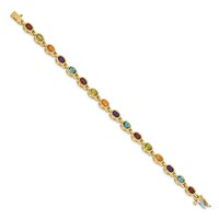 14K Yellow Gold Complete Oval Garnet Peridot Citrine Amethyst Sky Blue Topaz Bezel-set Rainbow Bracelet, 7" view 2