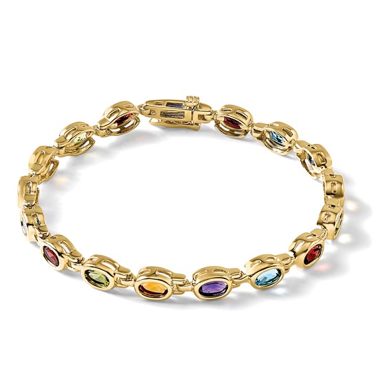14k Complete Oval Garnet/Peridot/Citrine/Amethyst/Sky Blue Topaz Bezel-set 7 inch Rainbow Bracelet