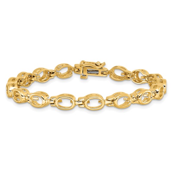 14k Holds 16-6x4 Oval Bezel-set Gemstone 7 inch Bracelet Mounting Only