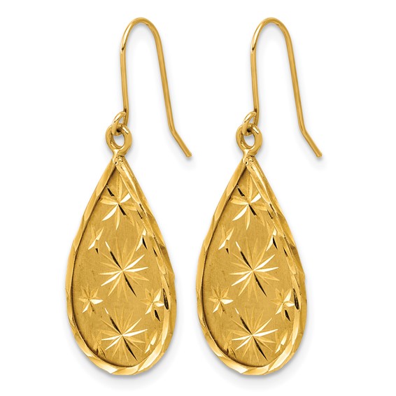14k Yellow Gold & Diamond Cut Teardrop Dangle Earrings