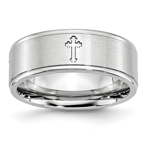 Chisel Cobalt Satin and Polished Ridged Edge 8mm Band