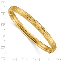 14K Yellow Gold 0.25 Diamond-cut Concave 6.00mm Hinged Oval Bangle Bracelet view 3