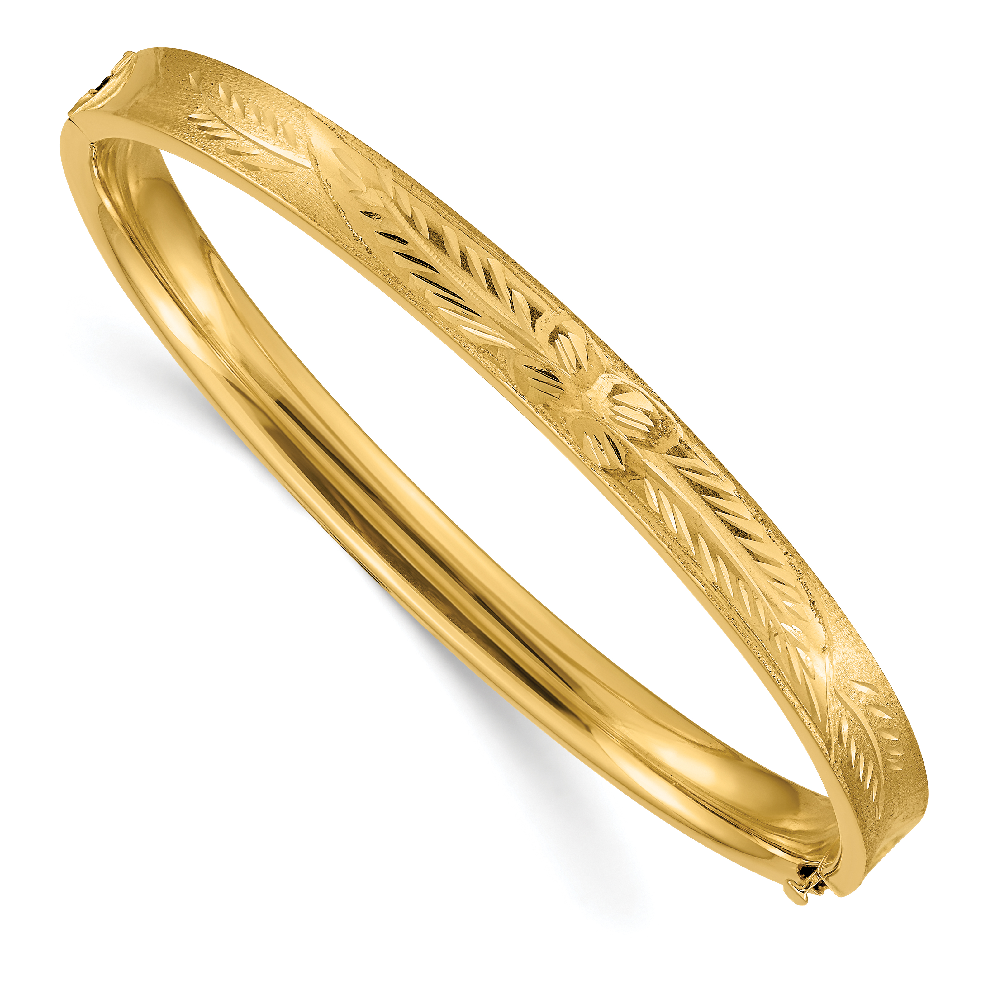 14k 4/16 Diamond-cut Concave 6.00mm Hinged Oval Bangle Bracelet (CC4/16)