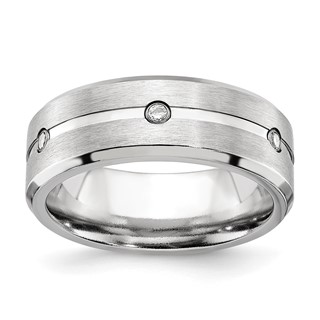 Chisel Cobalt Brushed and Polished with CZ Beveled 8mm Band