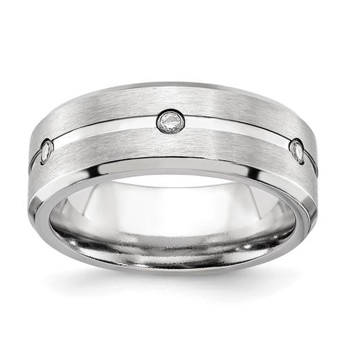Chisel Cobalt Brushed and Polished with CZ Beveled 8mm Band