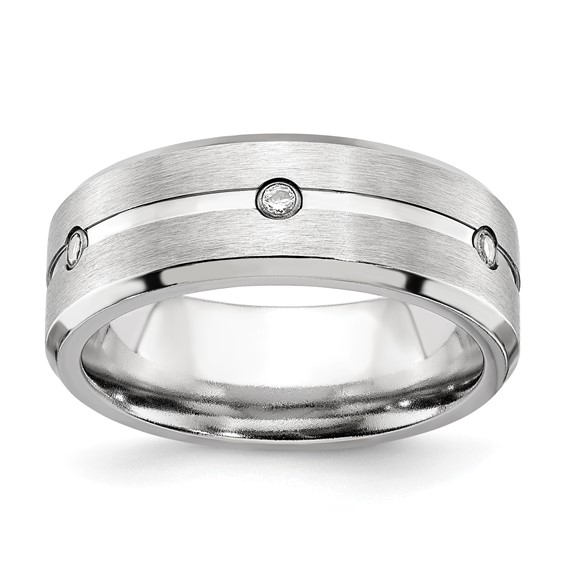 Chisel Cobalt Brushed and Polished with CZ Beveled 8mm Band