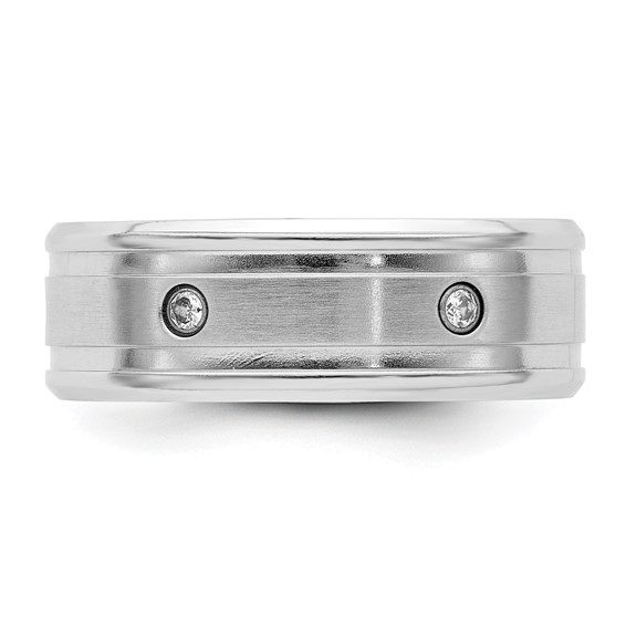 Chisel Cobalt Brushed and Polished with CZ  Beveled 8mm Band