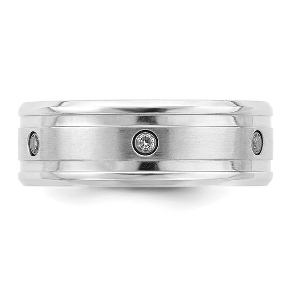 Chisel Cobalt Brushed and Polished with CZ  Beveled 8mm Band