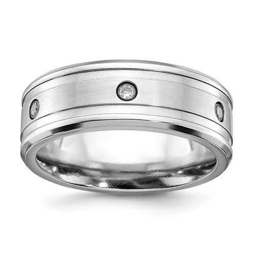 Chisel Cobalt Brushed and Polished with CZ  Beveled 8mm Band