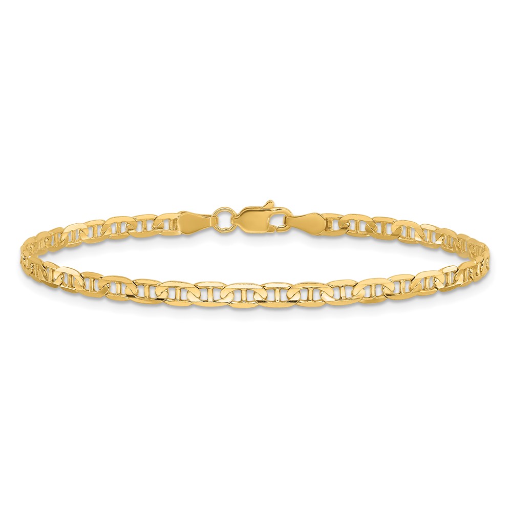 14K 7 inch 3mm Concave Anchor with Lobster Clasp Bracelet (CCA080-7)