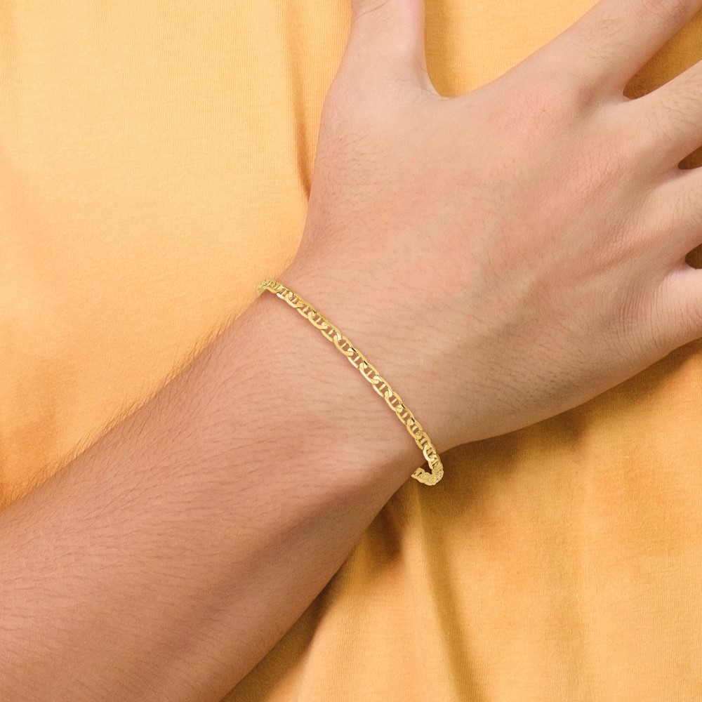 14K 7 inch 3mm Concave Anchor with Lobster Clasp Bracelet (CCA080-7)