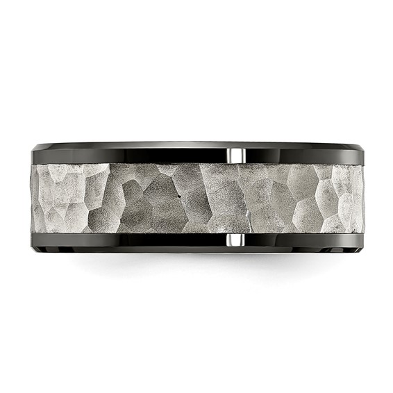Ceramic And Steel 8MM Hammer Finish Band