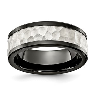 Ceramic And Steel 8MM Hammer Finish Band