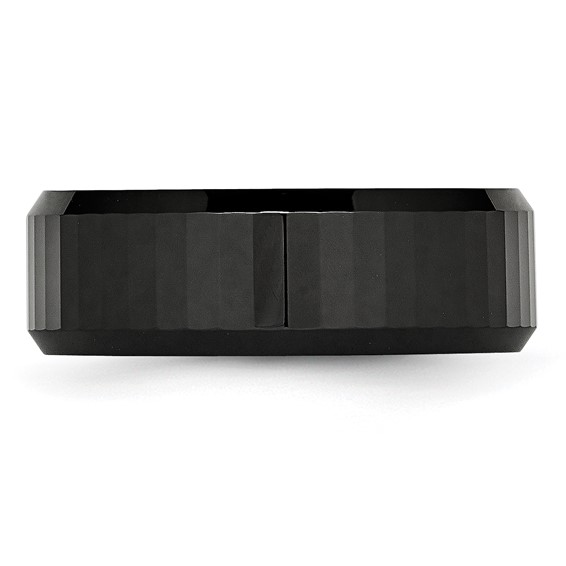 Chisel Ceramic Black Faceted Beveled Edge 8mm Polished Band
