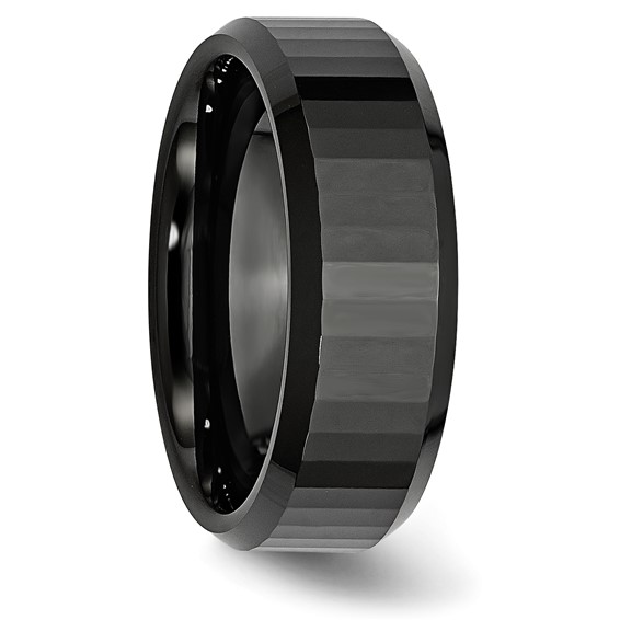 Chisel Ceramic Black Faceted Beveled Edge 8mm Polished Band