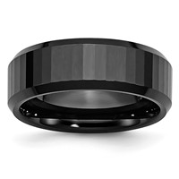 Chisel Ceramic Black Faceted Beveled Edge 8mm Polished Band view 1