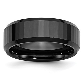 Chisel Ceramic Black Faceted Beveled Edge 8mm Polished Band