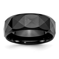 Chisel Ceramic Faceted Black 8mm Polished Beveled Edge Band view 1