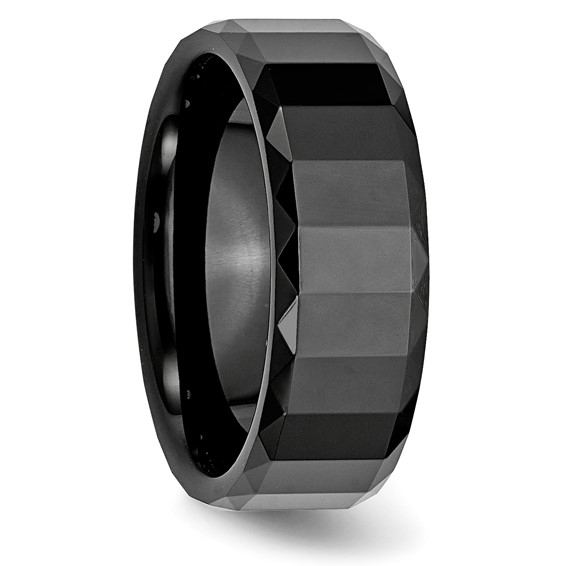 Chisel Ceramic Black Faceted 8mm Polished Beveled Edge Band