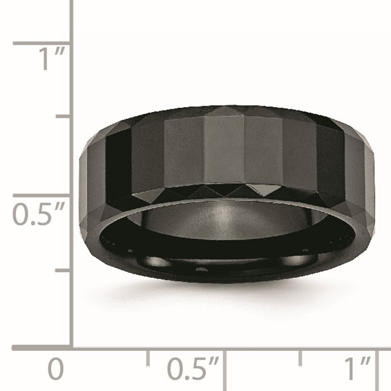 Chisel Ceramic Black Faceted 8mm Polished Beveled Edge Band