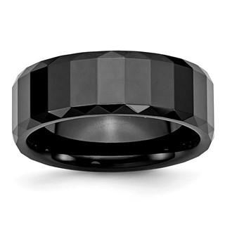 Chisel Ceramic Black Faceted 8mm Polished Beveled Edge Band